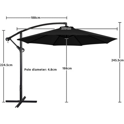 Costoffs Outdoor Umbrella, 3M Patio Offset Umbrella, Outdoor Hanging Umbrella, Banana Parasol Sun Shade Shelter, Market Backyard Umbrella with Crank & Cross Base for Beach/Outdoor/Party/Garden