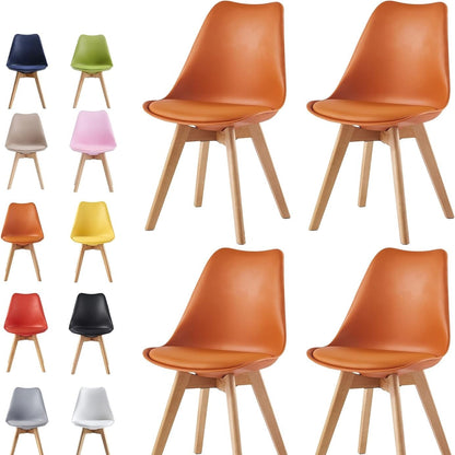 mcc direct Set of 4 Dining Chairs Wooden Legs Soft Cushion Pad Stylish DELUXE Retro Lounge Dining Office EVA