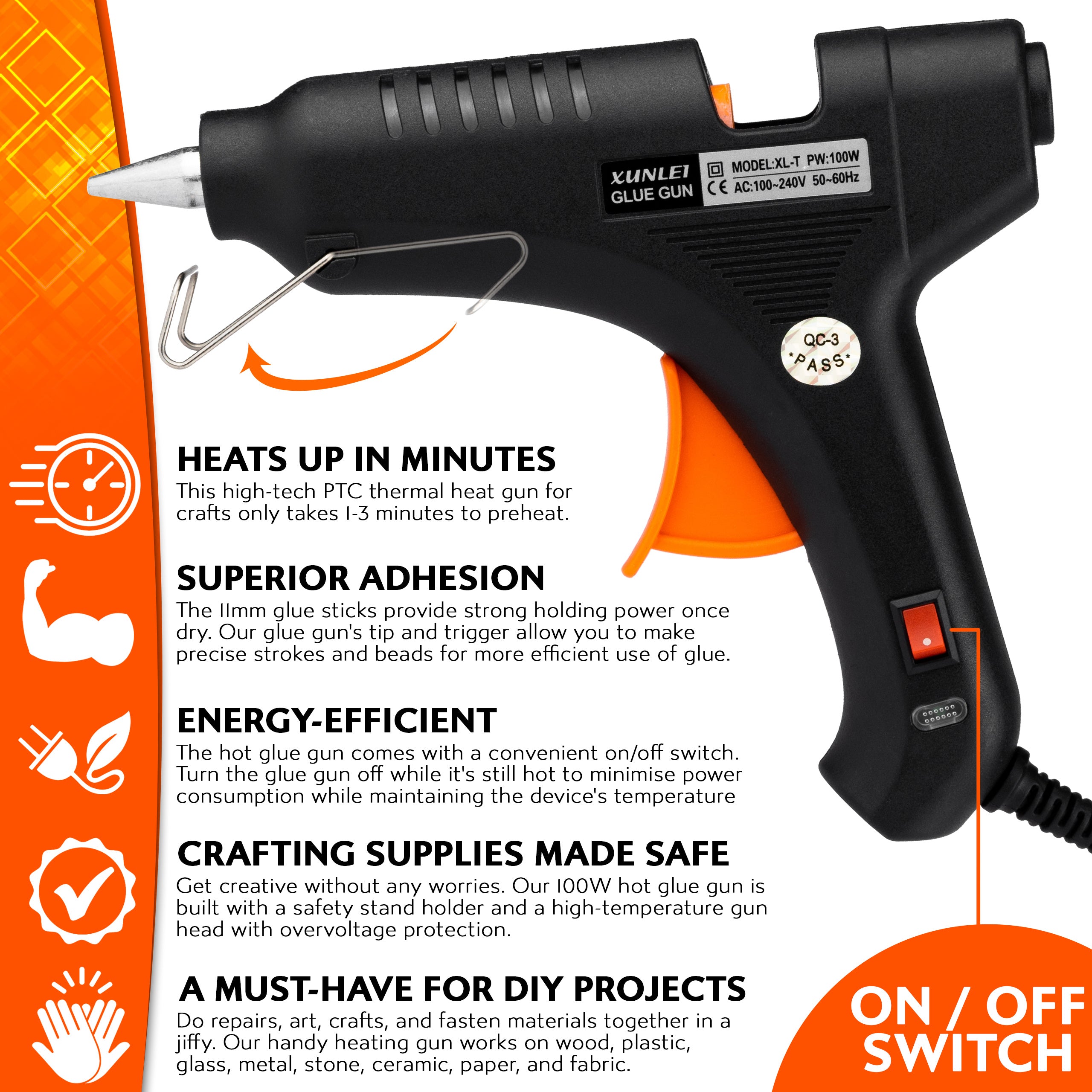 100W Hot Glue Gun Kit - UK Plug and 10 Glue Sticks