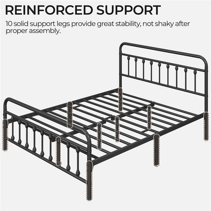 Costoffs Metal Bed Frame, Metal-Framed Bed, Bed Foundation, Metal Platform Bed, Vintage Iron Platform Bed with High Headboard and Footboard, Sturdy Iron Bed, Single/Double/King, White/Black/Pink