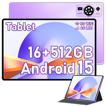 UXD A5 Android 15 Tablet, Equipped with Related Accessories, 16GB RAM (8GB+8GB Expandable), 512GB ROM Expandable up to 1TB, Supports WiFi/LTE, 6000mAh Battery, 10.1-inch HD Display with Keyboard, Mouse, Stylus, and Protective Case
