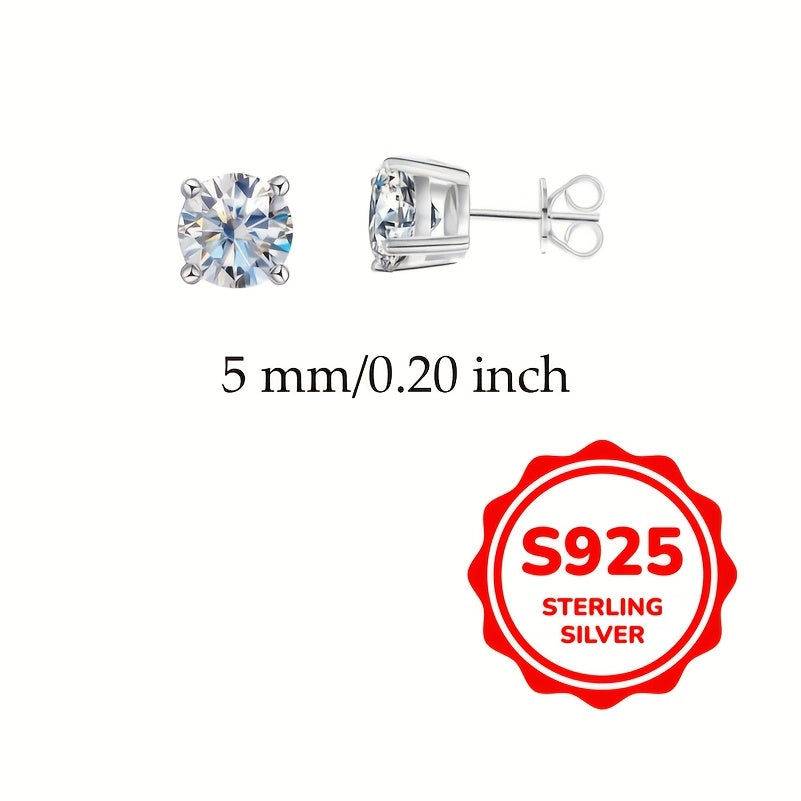 925 Sterling Silvery Synthetic Zirconia Stud Earrings Round 0.1-0.8Ct White 3/4/5/6mm Daily Wear Trendy for Women Accessories Female Gift