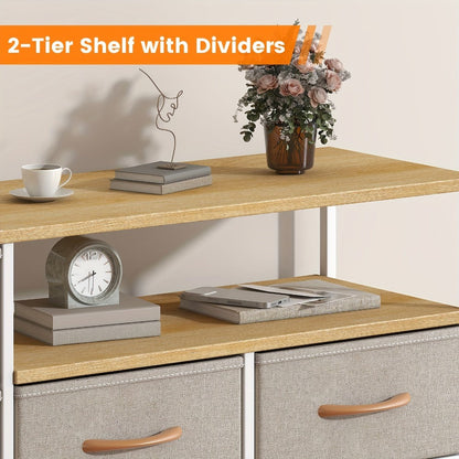 8 Drawer Chest of Drawers with Fabric Fronts & Wooden Top – Large Storage Dresser Organiser Unit for Bedroom & Living Room