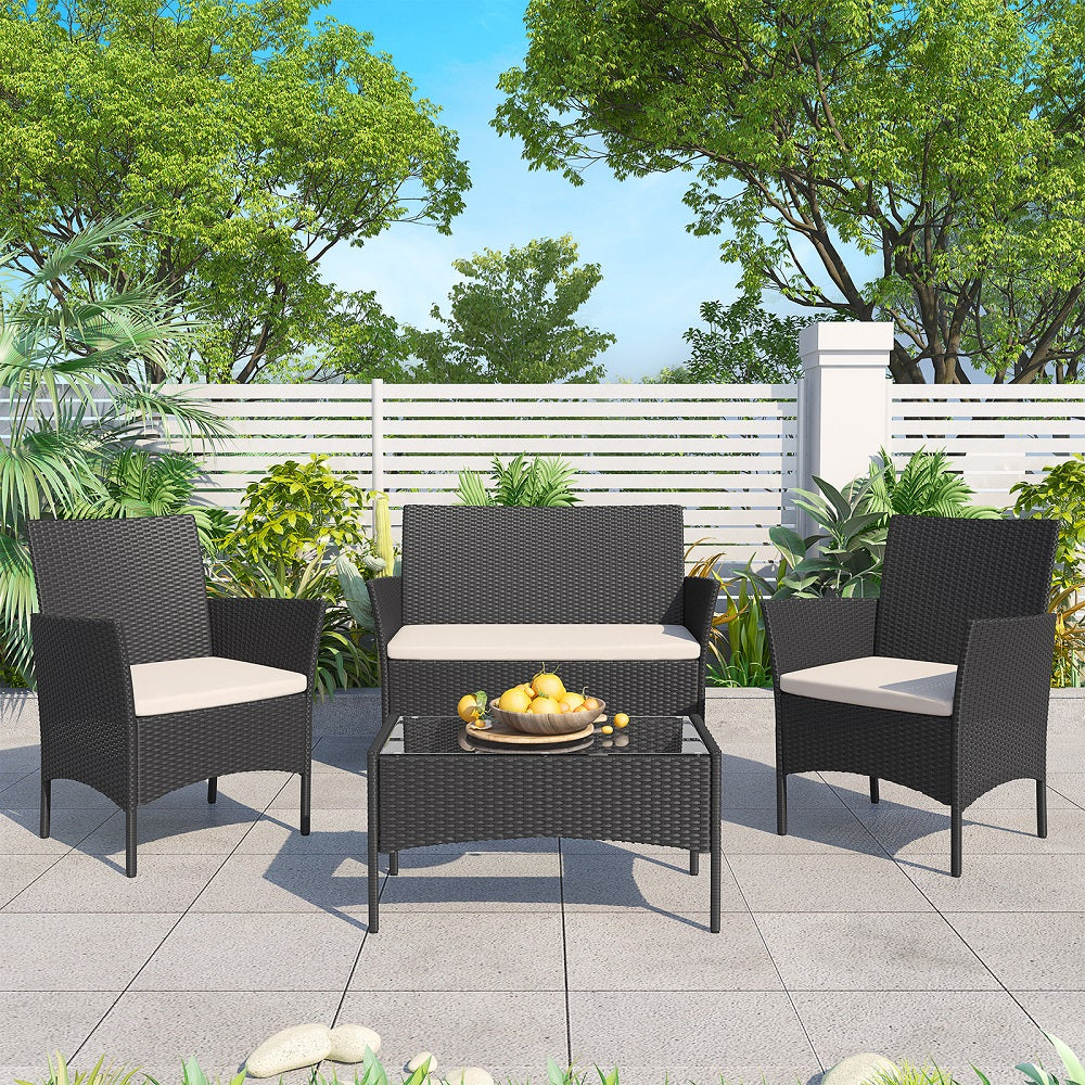 GartistGo Rattan Chair, Set of 4 Rattan Chairs for Indoor and Outdoor Use