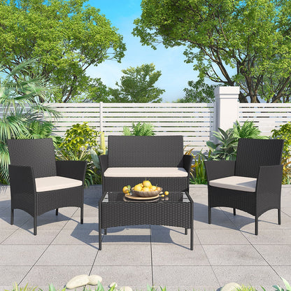 GartistGo Rattan Chair, Set of 4 Rattan Chairs for Indoor and Outdoor Use