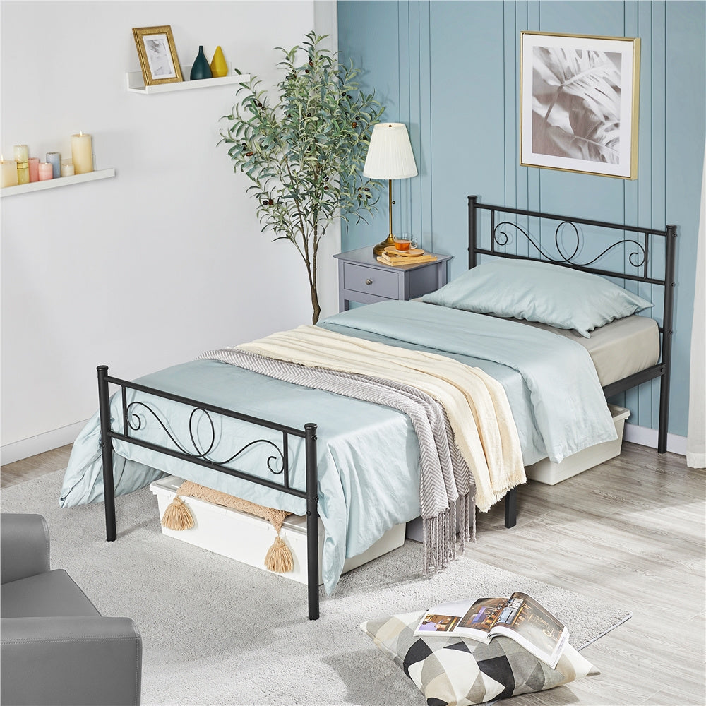 Costoffs Metal Platform Bed, Metal Bed Base, Metal Bed Frame with Scroll Design Headboard and Footboard, Mattress Foundation, Easy Assembly Bed, Bedroom Furniture, Metal-Framed Bed Base with Storage, Black/White/Pink