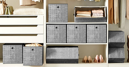 Set of 6 Storage Boxes, Fabric Boxes, Foldable, 30 x 30 x 30 cm, Fit Cube Storage Unit, for Shelves, Clothes Storage, Flecked Grey