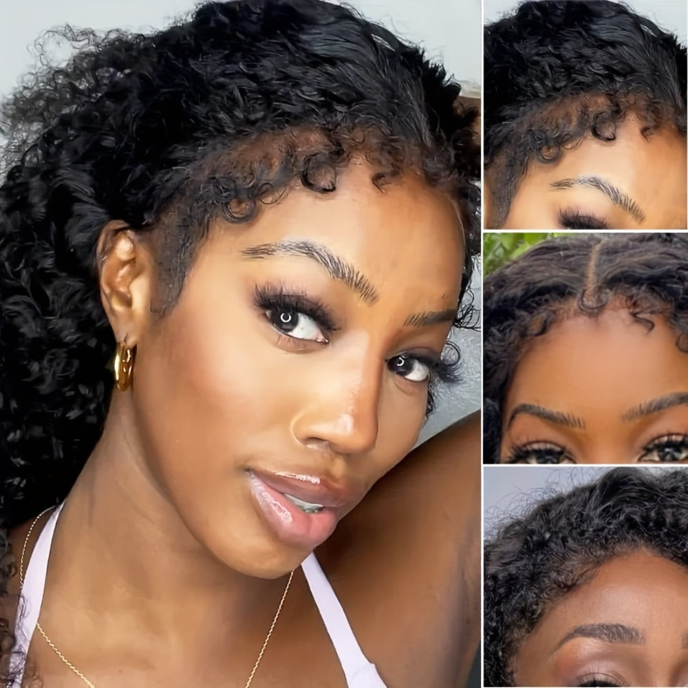 13x4 Lace Front Wig Human Hair – Yaki Straight 4C Kinky Edges, Transparent Lace, Pre-Cut Natural Hairline with Curly Baby Hair, Wigs for Black Women (50.8cm–60.96cm)