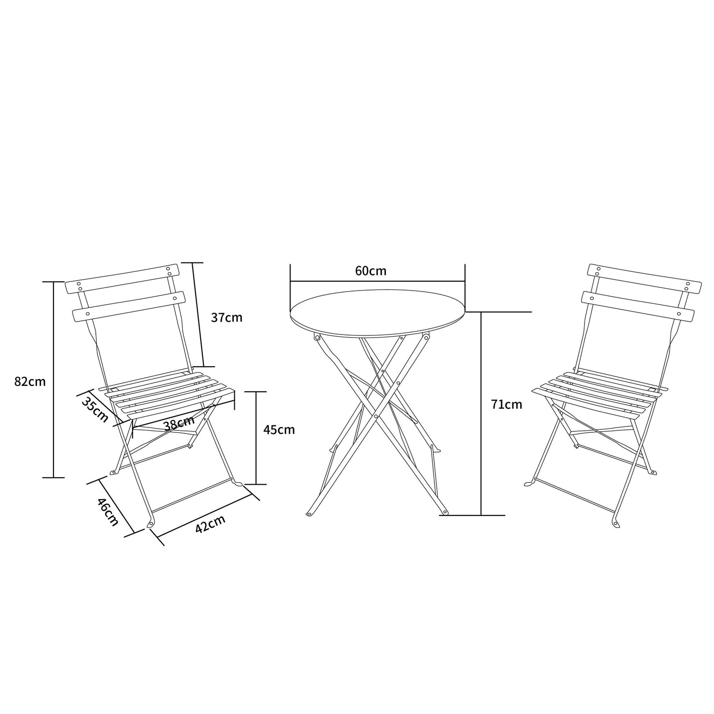 MOF 3-Piece Folding Bistro Set, Outdoor Garden Metal Table and Chairs, Powder-Coated Steel, 4 Colours Available