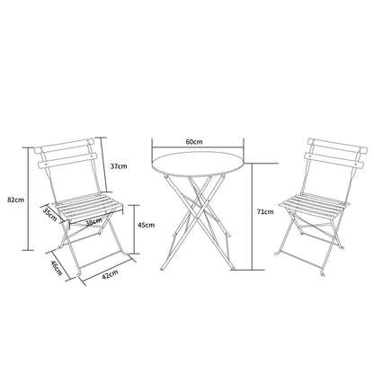 MOF 3-Piece Folding Bistro Set, Outdoor Garden Metal Table and Chairs, Powder-Coated Steel, 4 Colours Available