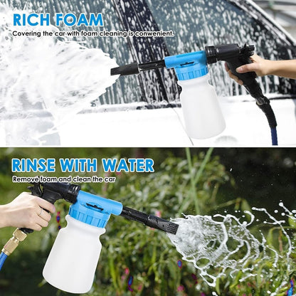 1000ml Foam Snow Gun Foam Snow Gun Car Wash Foam Cleaner High Pressure Nozzle Foam Snow Gun Set 2 in 1 Foam Snow Gun Car Wash Foam Gun Water Soap Sprayer Blue