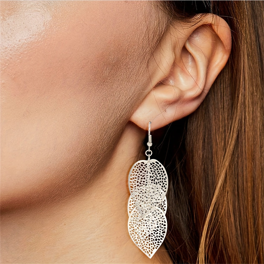10Pairs/Lot Fashion Korean Lady Long Tassel Hook Earrings, European American Style Earrings Hollow Butterfly Leaf Earrings, Versatile Daily Party Gifts Random Style, Without Box