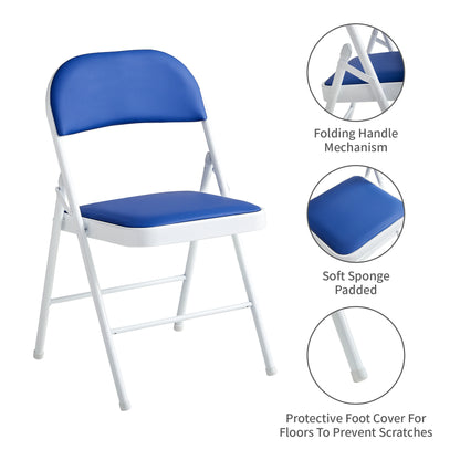 Set of 6 Folding Chairs, Faux Leather Foldable Chairs with Metal Frame and Padded Seat, Easy to Fold and Store for Home, Office, Dining and Reception