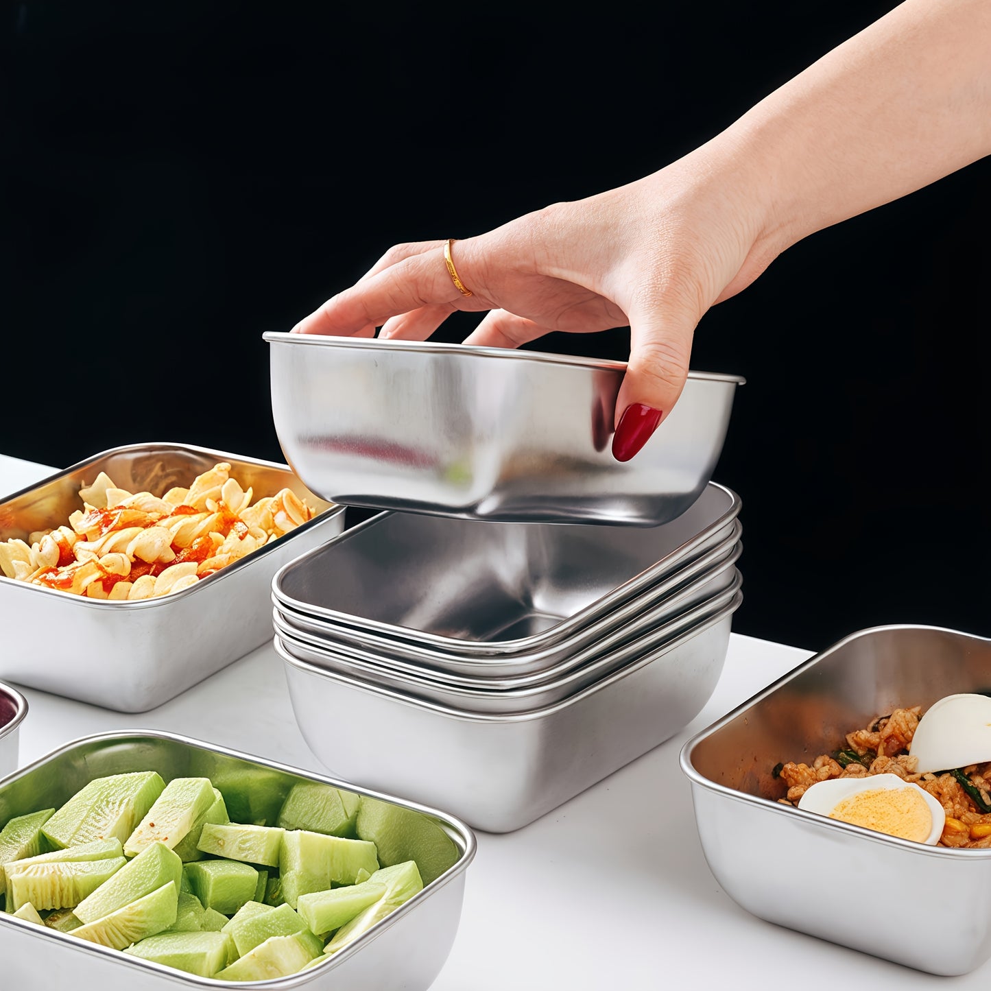 6 Storage Containers Per Set, Multi-purpose Stainless Steel Freshness Box with Lid, Stackable And Reusable Food Sealing Box, Can Be Used As Lunch Box for Meals, Meat, Fruits And Vegetables, Suitable for Picnics, Kitchens
