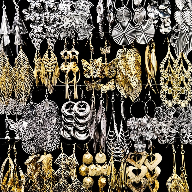 [Women's Jewelry Set] 6/12 Pairs/Bag Women's Jewelry Set - Retro Fashion Elegant Hollow Out Multi-Layer Pendant Earrings - Butterfly Leaf Geometric Shape Exaggerated Bold Design - Suitable for Parties And Casual Parties Gifts - Mixed Layered Hanging Women