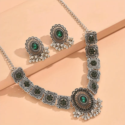 1 Necklace + 1 Pair of Earrings, Indian Bohemian Style Luxury Fringe Heavywork Women's Necklace and Earrings Set