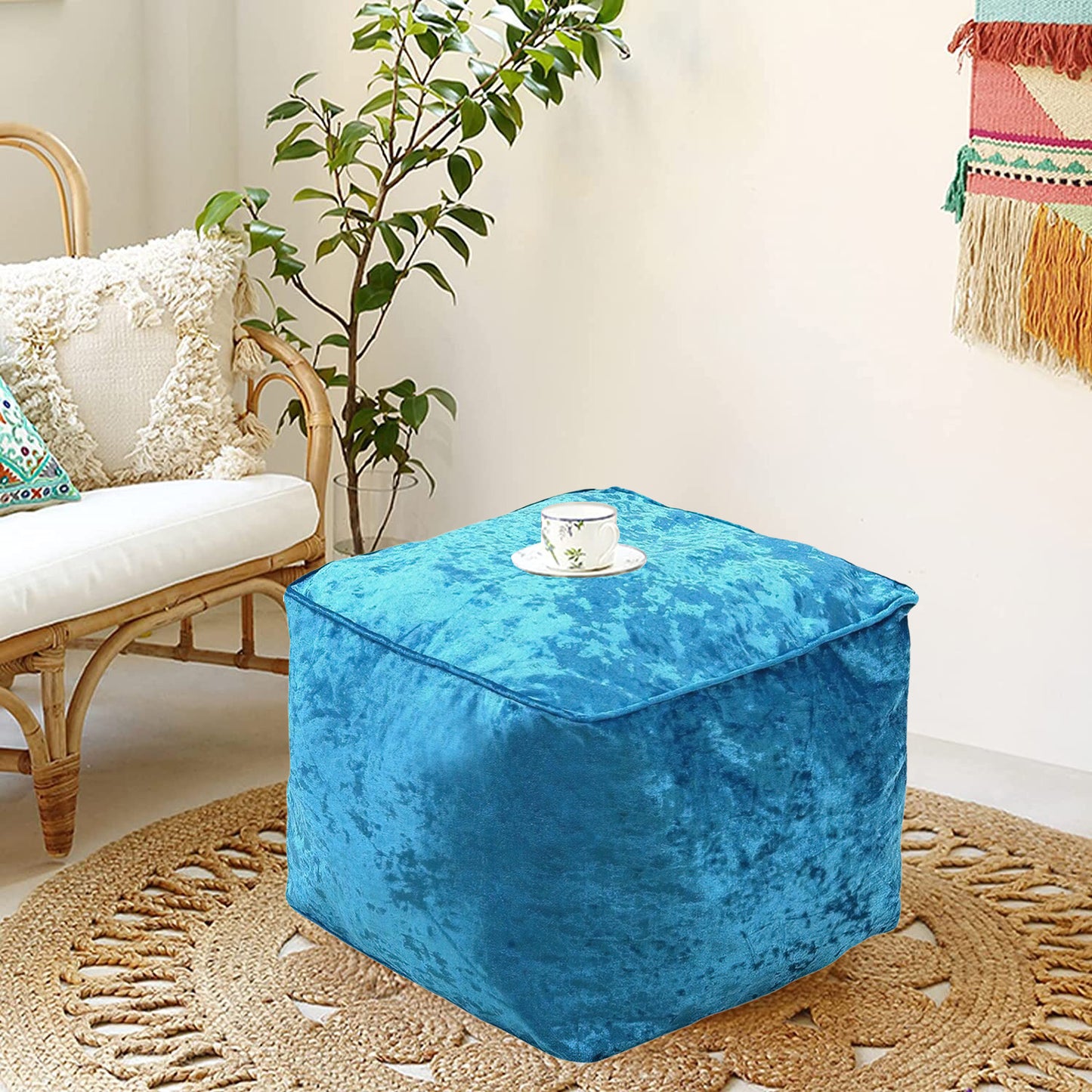Fully Filled Velvet Bean Bag Footstool – Cube Pouffe Seat, 40×40×30cm, Soft Crush Velvet, Square Shape, Ideal as Foot Rest or Extra Seating