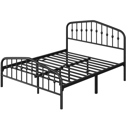 Costoffs Metal Bed Frame, Metal Bed Base, Farmhouse Metal Bed Frame, Modern Metal Bed with Crown-Inspired Design Headboard, Heavy-Duty Slat Support, Spacious Underbed Storage, No Box Spring Needed, Double/King, Black/White