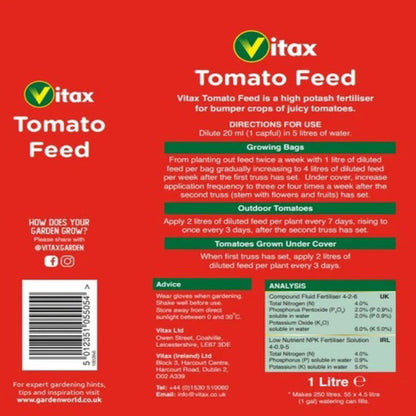 Vitax Liquid Tomato Feed 1L – Concentrated Plant Food for Tomato Plants | Liquid Fertilizer for Garden & Container Gardening