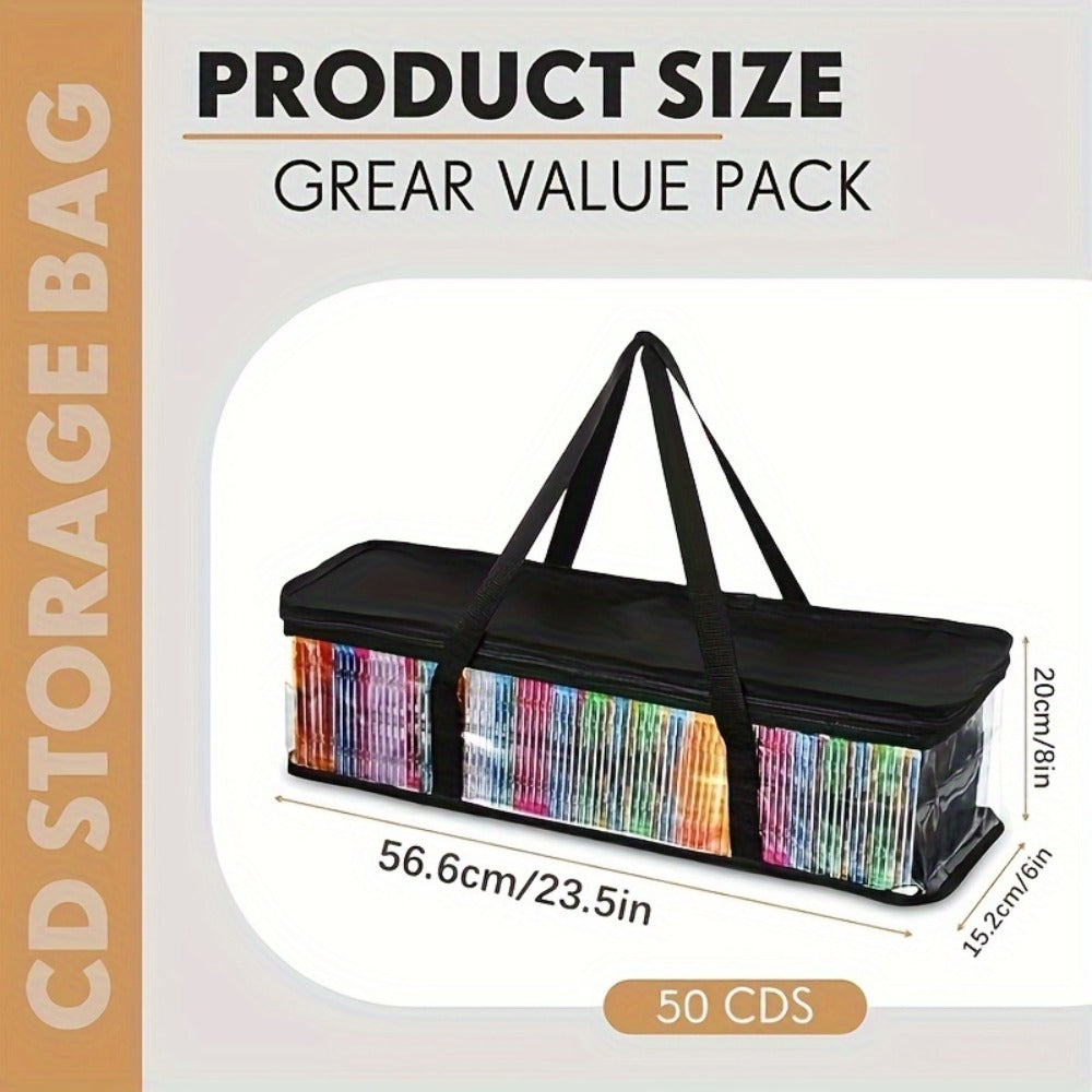 Clear PVC Zippered Media Storage Case - Durable & Protective for CDs, Blu-ray Discs, Movies, VHS Tapes, Video Games, Books, Music - Dust & Moisture Resistant Organizer, Trunks