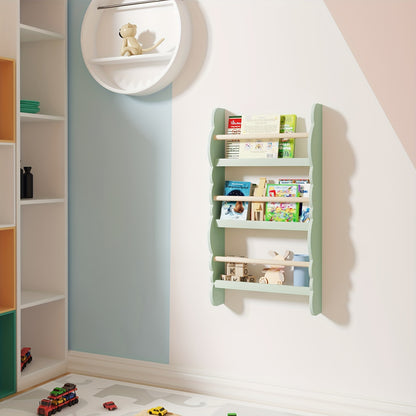 1pc Bookshelf Ledge | Book Organizer with Bookshelves, Pine E1 MDF, Green, Cubby Shelf, Freestanding, Suitable for Various Room Types