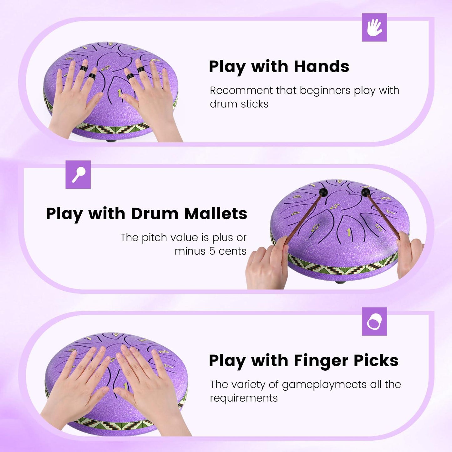 Rain Drum for Outside Garden, 6 Inch 11 Notes Steel Tongue Drum Instrument Steel Drum Set with Drumsticks,Stand Meditation Yoga Musical Education,Best Gift