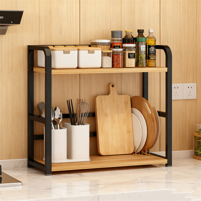 2 Tier Coffee Bar Organizer Countertop Station Rack for Kitchen, Spice Rack, Multi- functional Mug Holder Display Stand, Accessory Storage Shelf with Hooks, Black