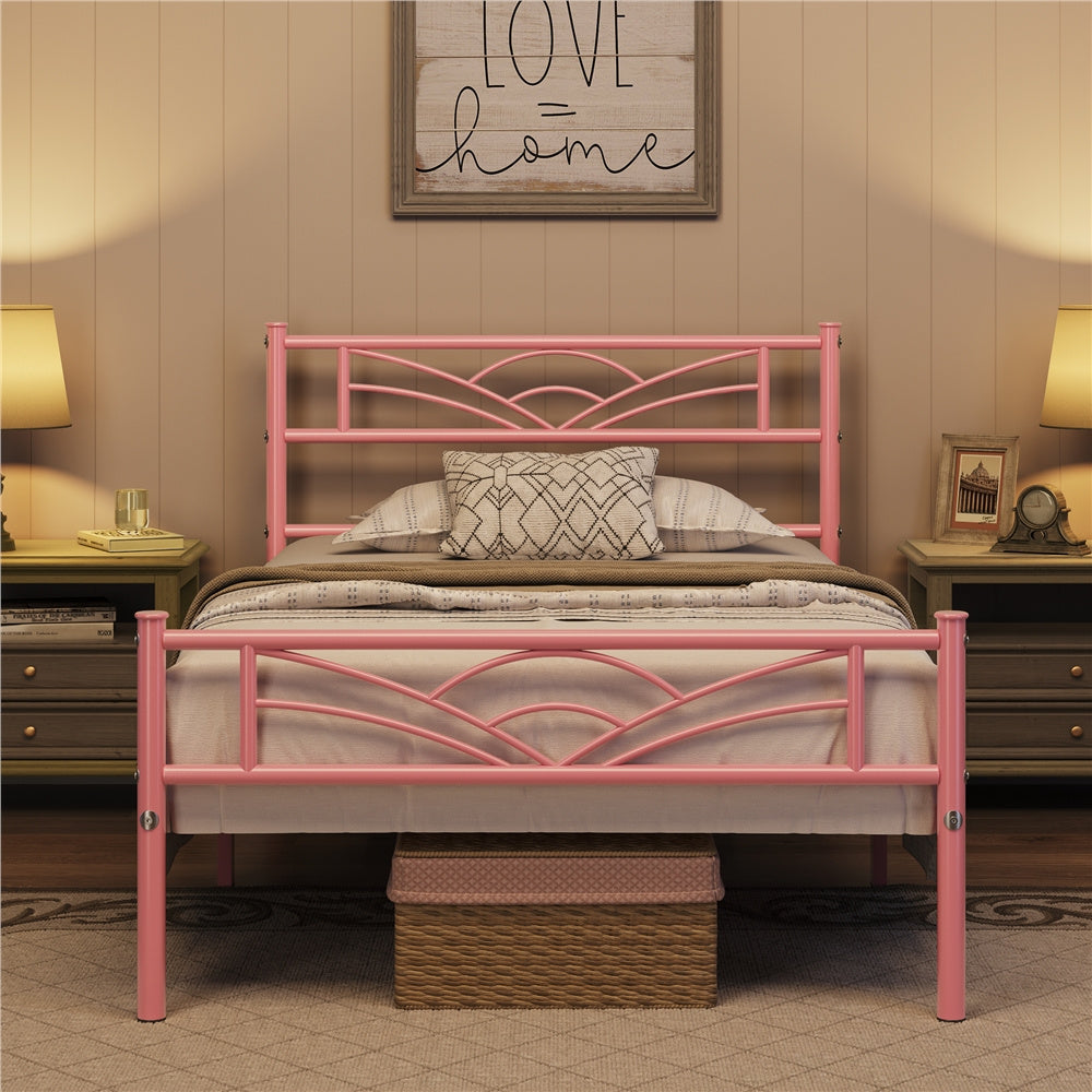 Costoffs Metal-Framed Bed, Metal-Framed Bed Base with Storage, Metal Platform Bed Frame with Headboard and Metal Bed Slats, Easy Assembly Bed, Single/Double/ Size Metal Bed Frame, Bed Foundation