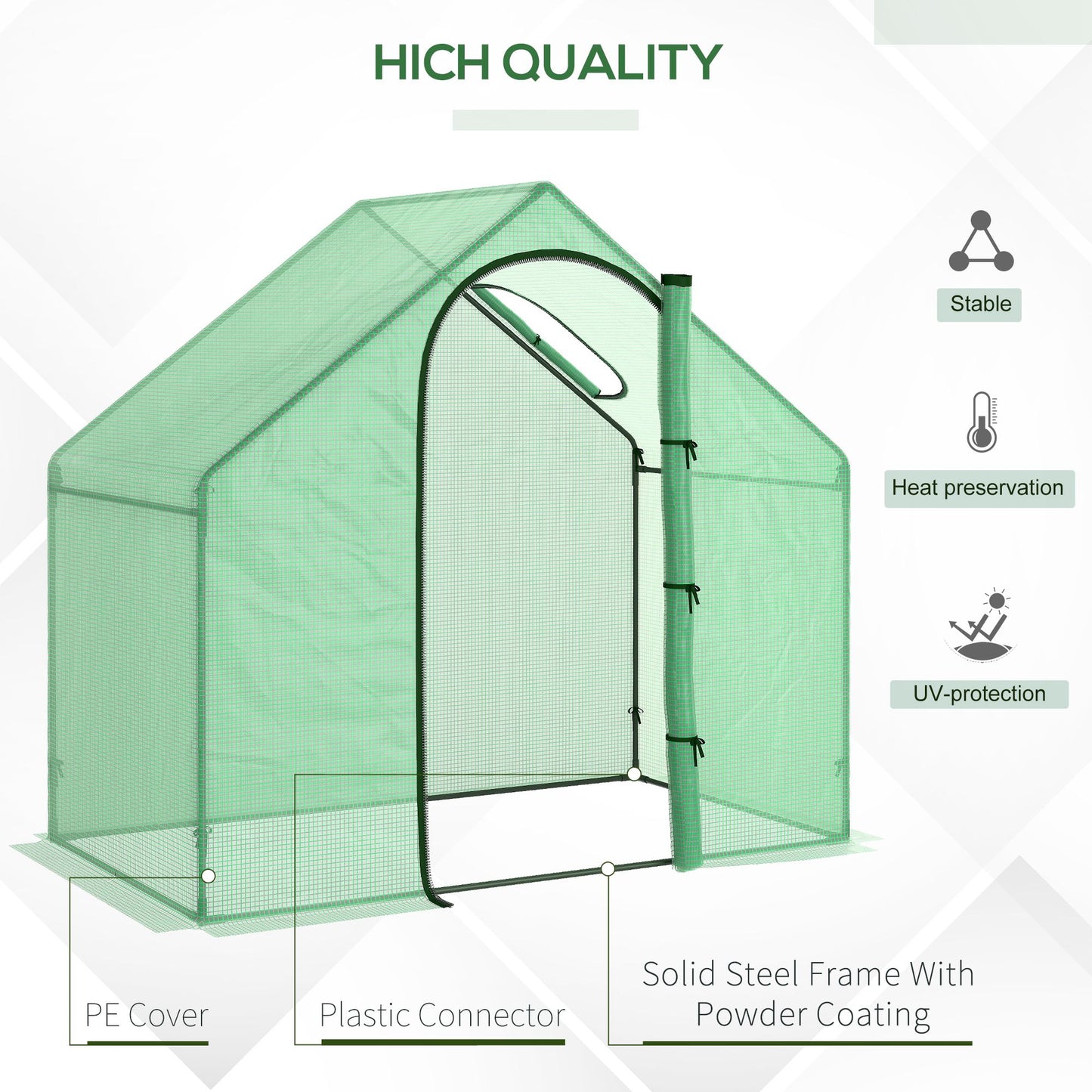Walk In Mini Greenhouse Garden Outdoor Flower Planter Steel Frame w/ Zipped Door & Window, PE Cover, 180 x 100 x 168CM