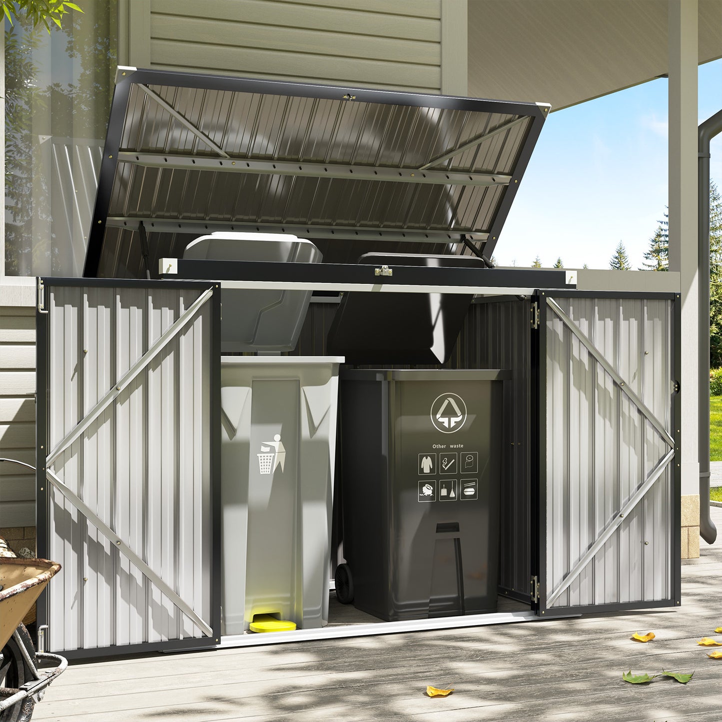 Patio Double-Door Outdoor Storage Shed | Lockable Security | Gas-Spring Lid | Ideal for Tool House, Pet Shelter, & Organizing (Large/Small)