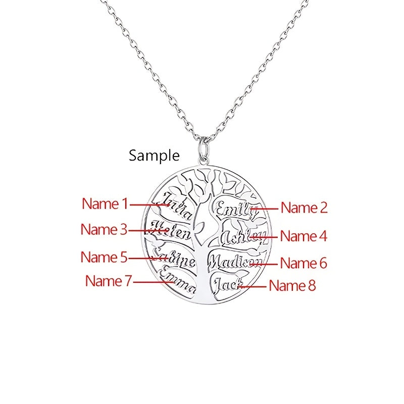 [Custom Tree of Life] 304L Stainless Steel Custom Tree of Life Necklace | Engraved with 1-8 Names | Family Name Jewelry Gift for Wives, Mothers, Grandmothers