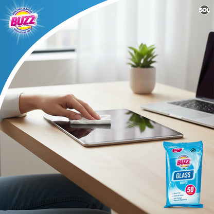 Buzz Glass Cleaning Wipes 600pk | Bulk Streak-Free Window & Mirror Cleaner Wipes | Professional Shine for Home, Car & Screens | Removes Grease & Smudges | Ideal for Holiday Cleaning & Stocking Up