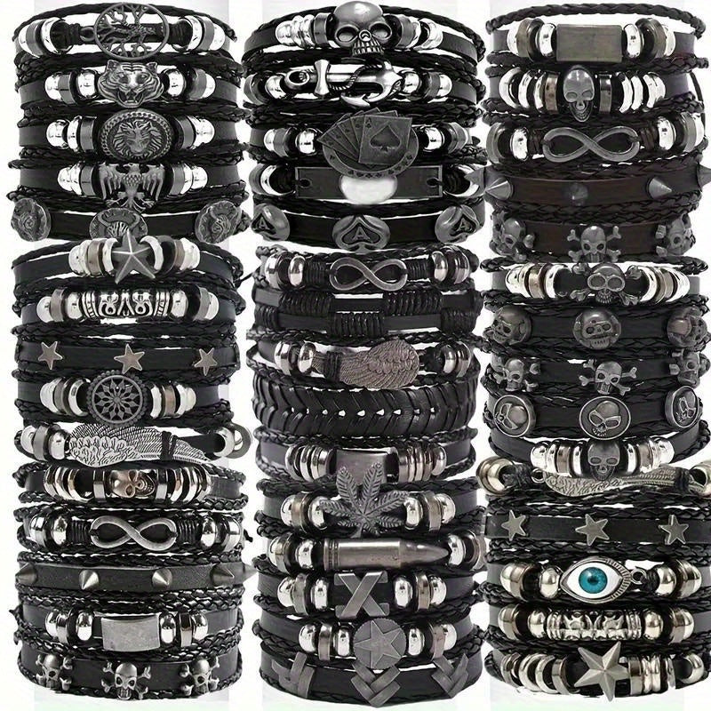 36pcs Skull Punk Style Handwoven Men'S Bangle bangle bracelet Set