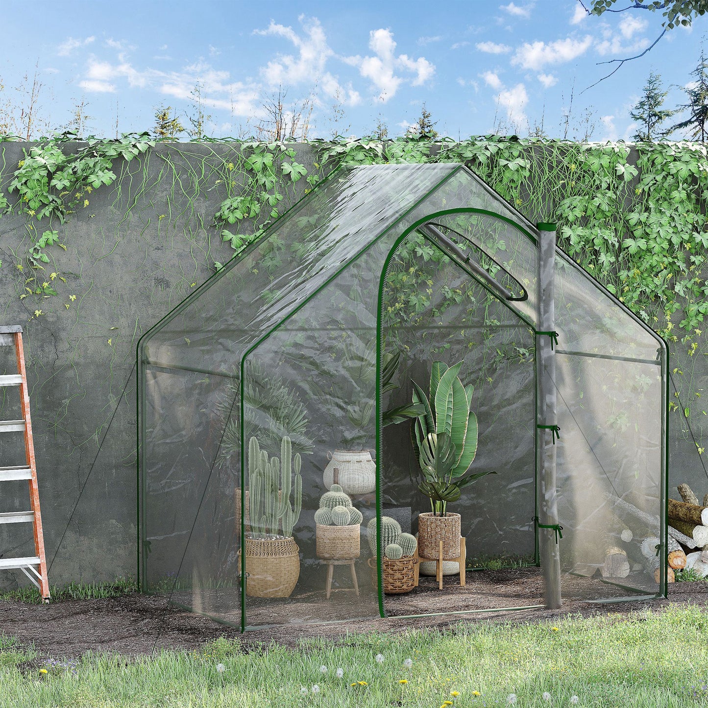 Walk In Mini Greenhouse Garden Outdoor Flower Planter Steel Frame w/ Zipped Door & Window, PE Cover, 180 x 100 x 168CM