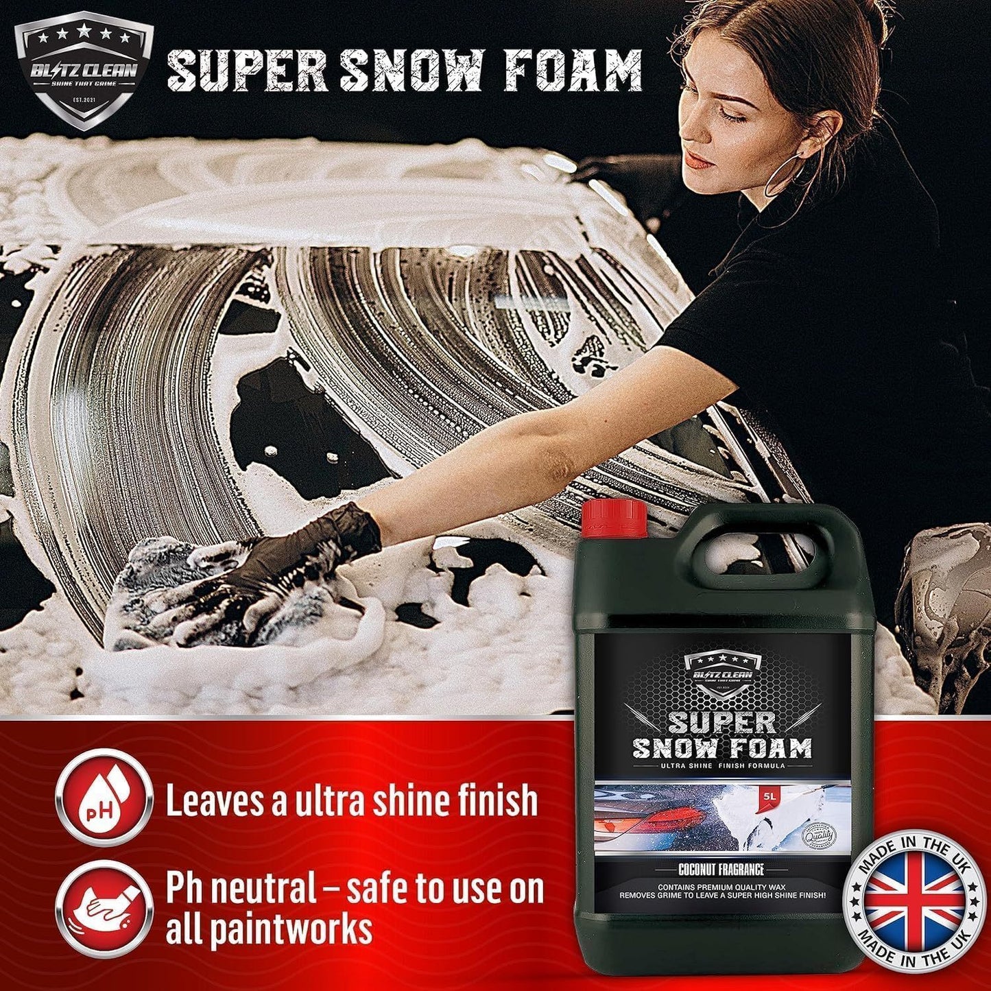 Snow Foam Plus 2L Pump up Snow Cannon Full Kit Inc Mitt & Drying Cloth Wash Detailing Valeting Kit For Car Van Caravan 5L Super Thick Pre Wash Pressurised Snow Cannon Lance