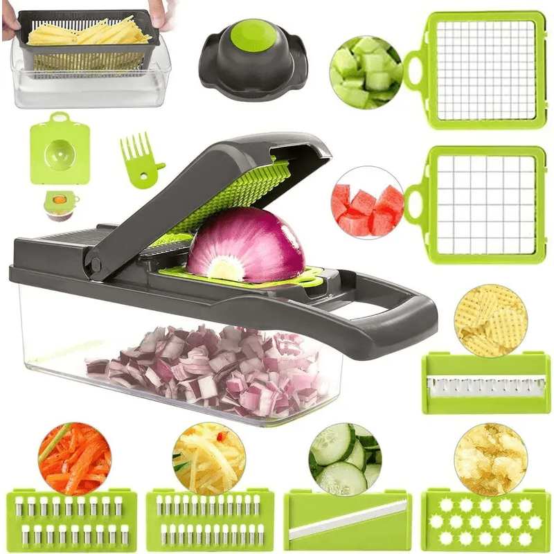 15-in-1 Multifunctional Vegetable and Onion Chopper, Multifunctional Food Grade Cutting Machine with Drain Basket, Carrot and Garlic Chopper with Container - Ideal for Home and Restaurant Use, Kitchen Essentials|Modern Kitchen Tool|Durable Plastic Constru