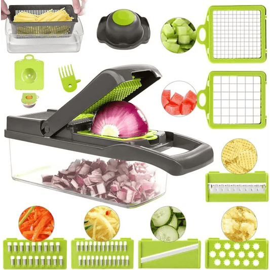 15-in-1 Multifunctional Vegetable and Onion Chopper, Multifunctional Food Grade Cutting Machine with Drain Basket, Carrot and Garlic Chopper with Container - Ideal for Home and Restaurant Use, Kitchen Essentials|Modern Kitchen Tool|Durable Plastic Constru