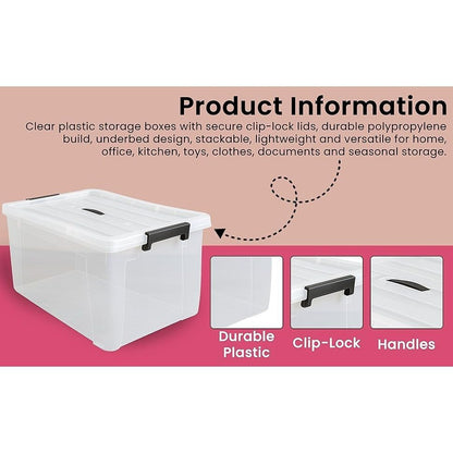 Clear Plastic Storage Boxes with Lids, Heavy-Duty Durable Stackable Plastic Storage Containers, Underbed Storage Boxes, Secure Clip-Lock Lid for Home, Office, Kitchen, Toys (3, 12ltr)