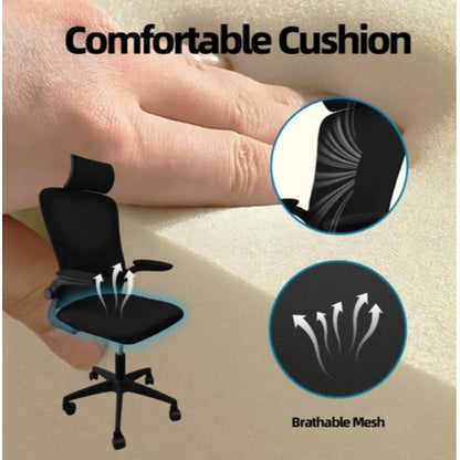 Ergonomic Mesh Office Chair Adjustable Lumbar Support Headrest+ Flip-Up Armrests Black