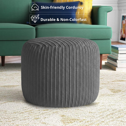 Jumbo Cord Footstool Pouffe, Round Shape Corduroy Bean Bag Ottoman Footrest for Lounge & Bedroom, Durable & Stylish Ergonomic Design