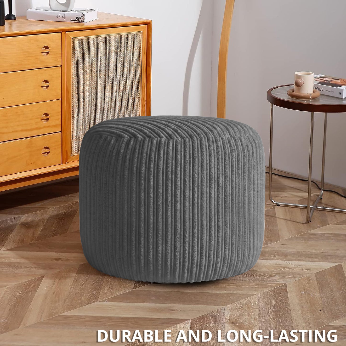 Jumbo Cord Footstool Pouffe, Round Shape Corduroy Bean Bag Ottoman Footrest for Lounge & Bedroom, Durable & Stylish Ergonomic Design