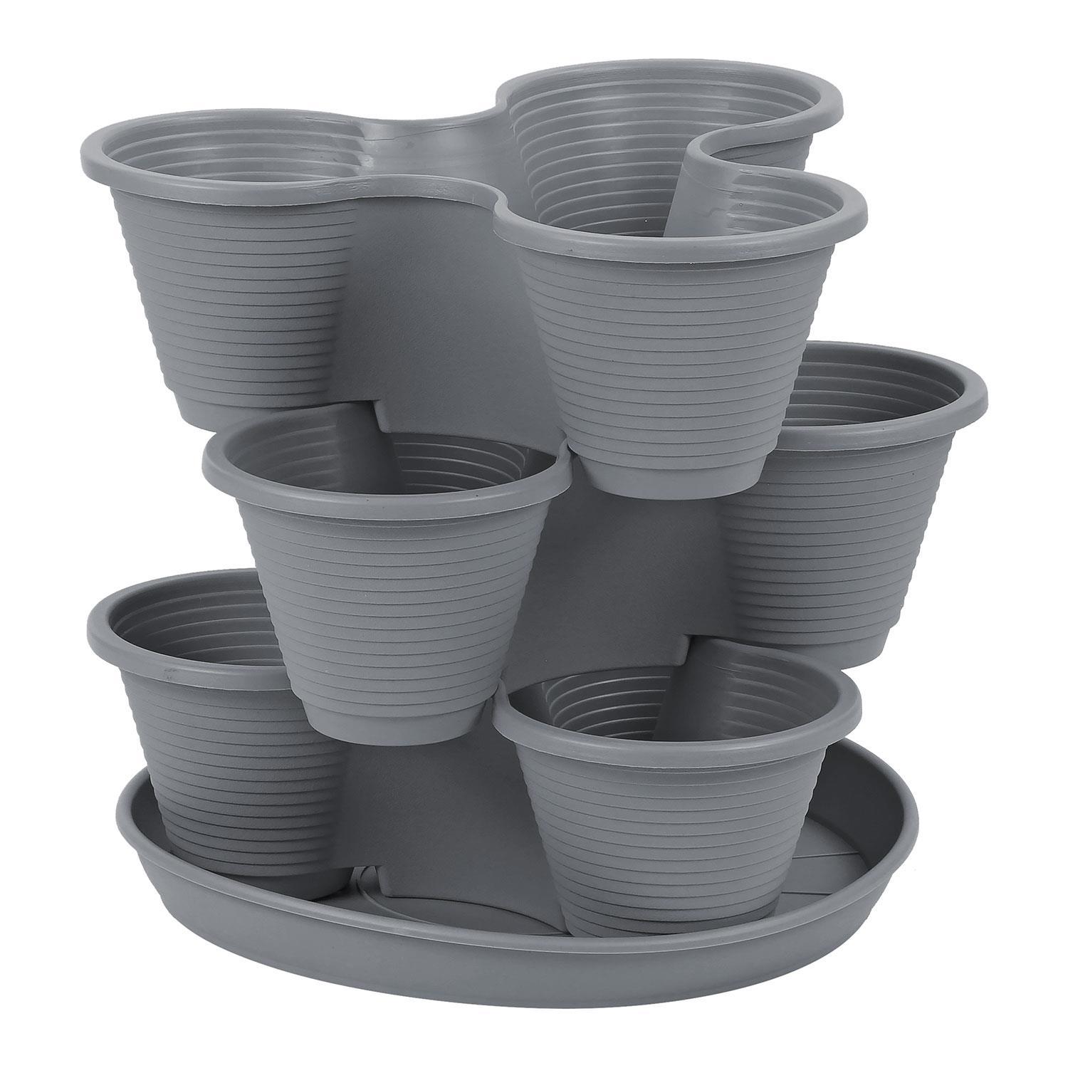 Stackable Herb Planter 3 Tier Vertical Growing Tower – Space-Saving Indoor Outdoor Plant Pot for Strawberries, Herbs, Vegetables & Flowers, Charcoal & Terracotta UK