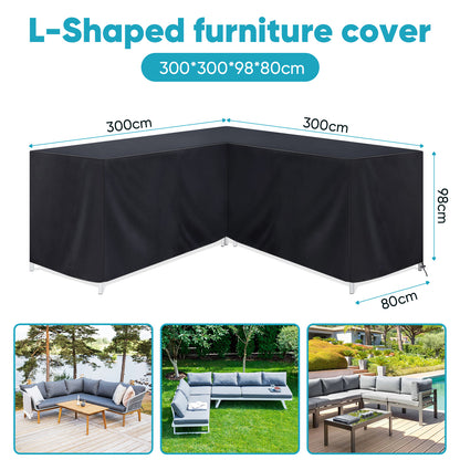 L-Shape Garden Furniture Cover Waterproof UV Resistant 210D Oxford Fabric Corner Sofa Protector with Drawstring 4 Sizes Black