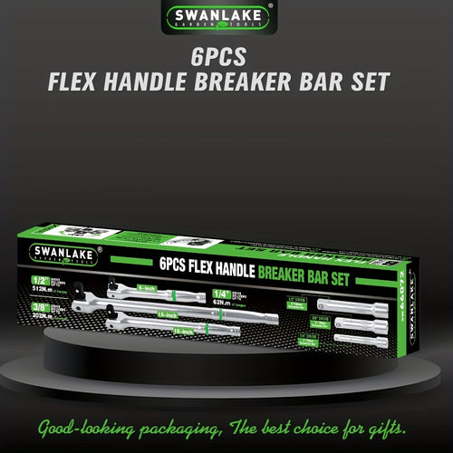 SWANLAKE 6pcs Breaker Bar Set, -1/4", - 3/8" & 1/2" Drive, -Heavy Duty Breaker Bars, - 6-inch, - 10-inch, - 15-inch Length with 180° Rotatable Head