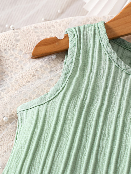 2pcs Set. Girls' Tank Top and Wide-leg Pants Set, Featuring Stylish Lace Trim and Ruffle Details. Simple and Fashionable Design. Ideal for Girls' Daily Casual Wear in Spring and Summer. Suitable for Girls Aged 1-8 for Daily Leisure and Sports