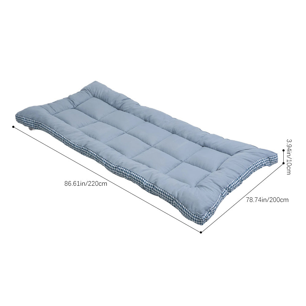 Ultra-soft and Comfortable Brushed Quilted Mattress Topper, Extra-thick Foldable Mattress Topper with Side Plaid Design, Breathable and Durable Bed Mattress Pad Cover, with Strap Design, Medium Hardness, Luxury Bedding for Bedroom, Apartment, Guest Room,