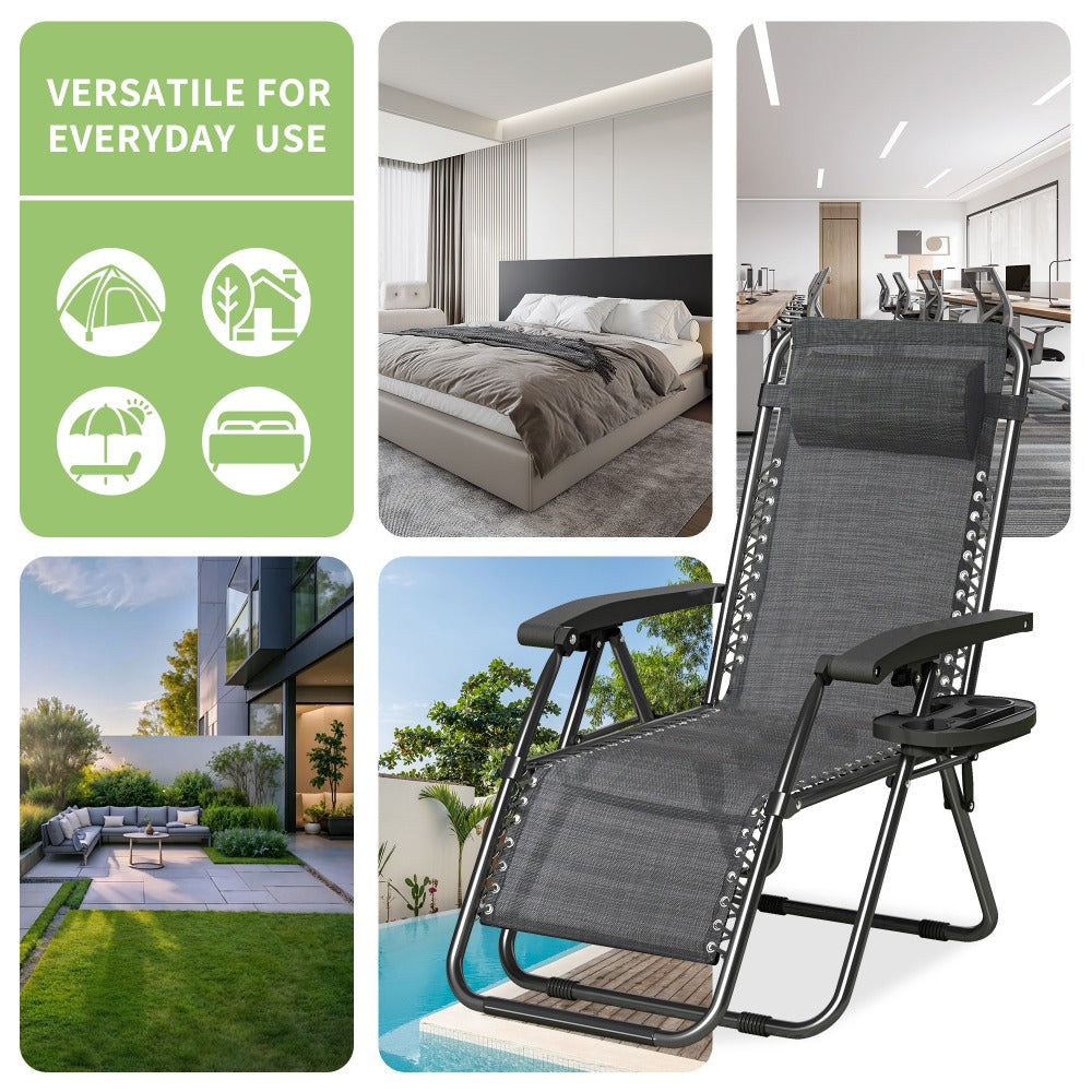 Zero Gravity Chair Foldable Reclining Outdoor Patio Lounge Chair with Padded Pillow Armrest Footrest Cup Holder Textilene Fabric Camping Garden Sunlounger Set of 1 or 2