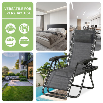 Zero Gravity Chair Foldable Reclining Outdoor Patio Lounge Chair with Padded Pillow Armrest Footrest Cup Holder Textilene Fabric Camping Garden Sunlounger Set of 1 or 2