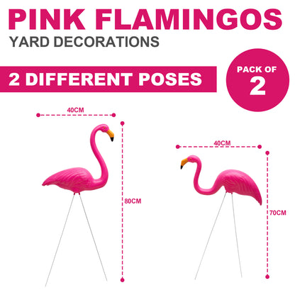 Flamingo Garden Ornaments – Pair of Pink Flamingo Yard Statues with Ground Spikes – Durable Weatherproof PE Decoration for Lawn, Patio, or Outdoor Display