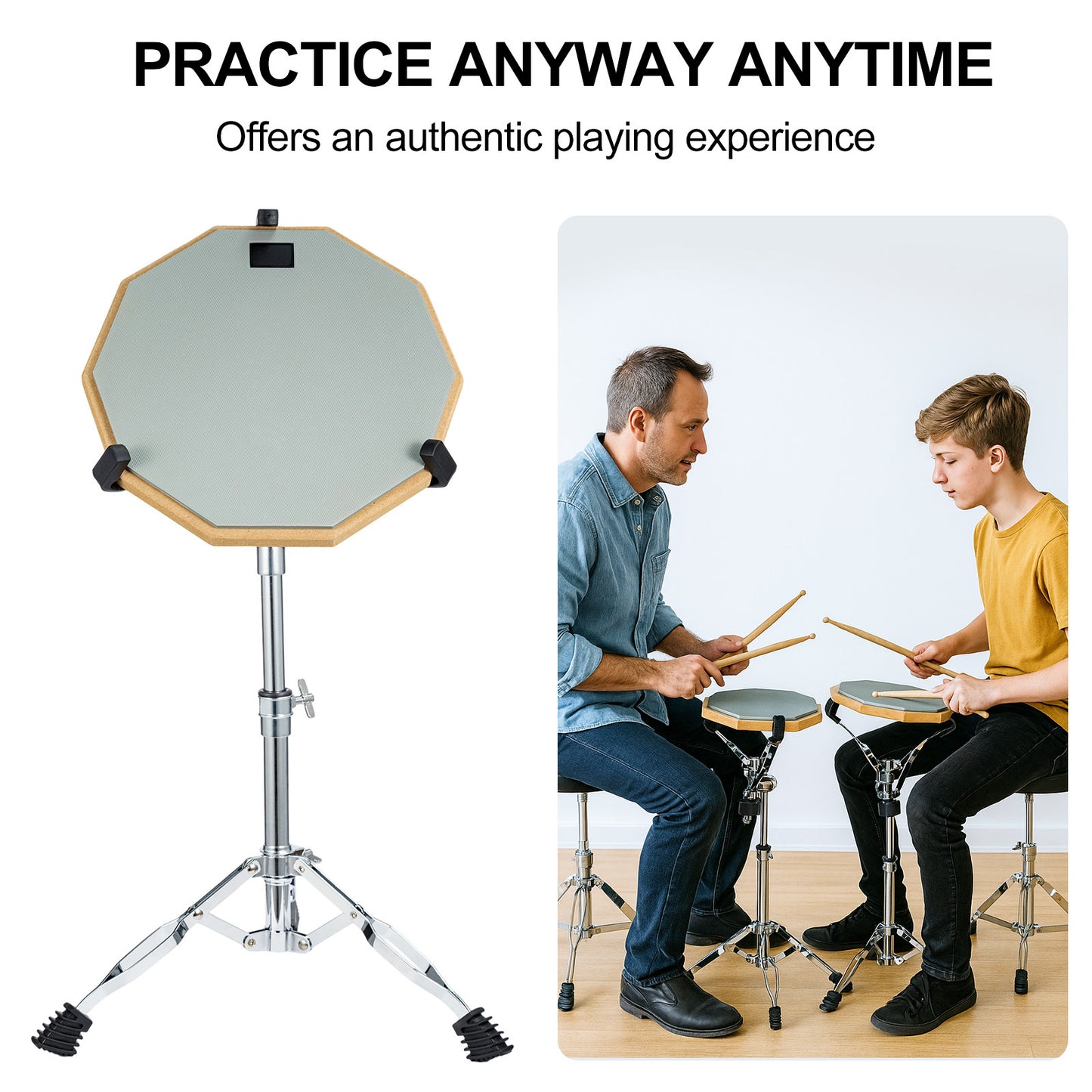 Drum Pad, 6-Inch Double Sided Drum Practice Pad with Stand Silent Snare Drum Training Kit